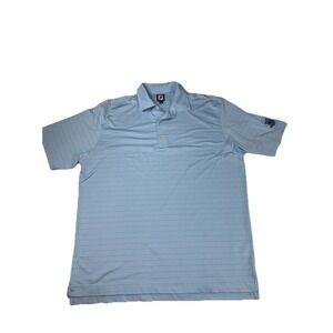 FJ Polo Shirt Mens 2XL Blue Striped Sugarland Riverbend Country Club Logo Stains
